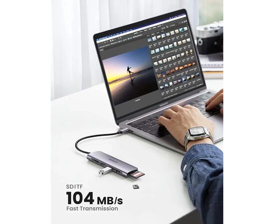 Концентратор Ugreen USB-C to 3xUSB 3.0 + HDMI + SD/TF CM195 gray (70410), изображение 4 Концентратор Ugreen USB-C to 3xUSB 3.0 + HDMI + SD/TF CM195 gray (70410), изображение 4