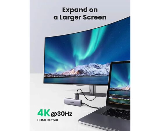Концентратор Ugreen USB-C to 3xUSB 3.0 + HDMI + SD/TF CM195 gray (70410), изображение 5 Концентратор Ugreen USB-C to 3xUSB 3.0 + HDMI + SD/TF CM195 gray (70410), изображение 5