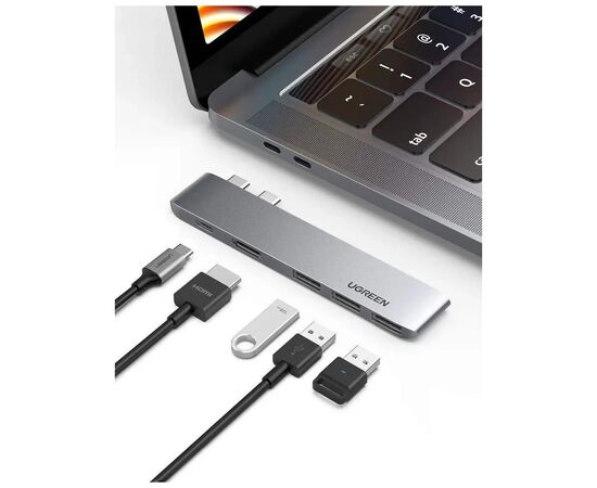 Концентратор Ugreen 2xUSB-C to 3xUSB 3.0 + HDMI + USB-C CM251 gray (60559), изображение 3 Концентратор Ugreen 2xUSB-C to 3xUSB 3.0 + HDMI + USB-C CM251 gray (60559), изображение 3
