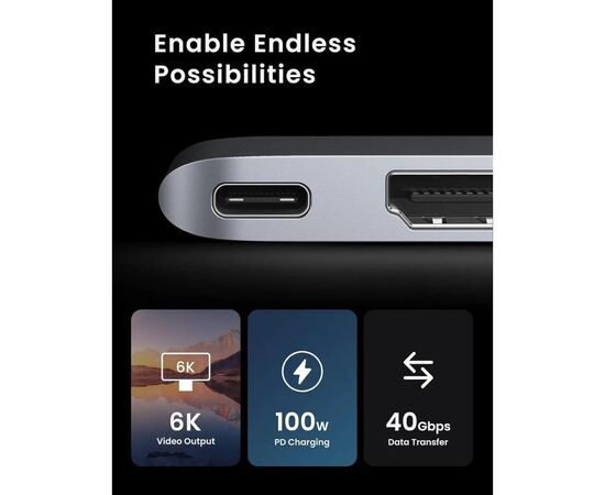 Концентратор Ugreen 2xUSB-C to HDMI + 2xUSB 3.0 + SD/TF + USB-C CM380 gray (80856), изображение 4 Концентратор Ugreen 2xUSB-C to HDMI + 2xUSB 3.0 + SD/TF + USB-C CM380 gray (80856), изображение 4