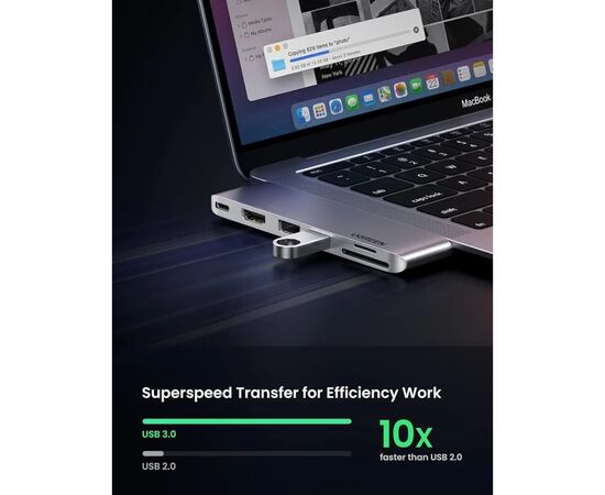 Концентратор Ugreen 2xUSB-C to HDMI + 2xUSB 3.0 + SD/TF + USB-C CM380 gray (80856), изображение 5 Концентратор Ugreen 2xUSB-C to HDMI + 2xUSB 3.0 + SD/TF + USB-C CM380 gray (80856), изображение 5