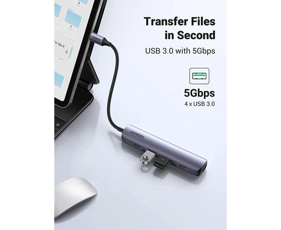 Концентратор Ugreen USB-C to 4xUSB 3.0 + HDMI CM417 gray (20197), изображение 8 Концентратор Ugreen USB-C to 4xUSB 3.0 + HDMI CM417 gray (20197), изображение 8