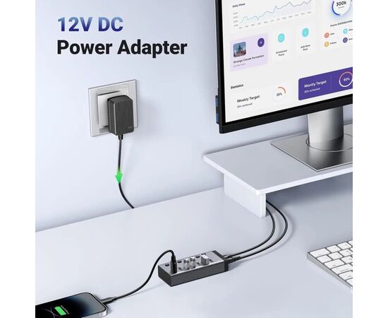 Концентратор Ugreen USB 3.0 to 7xUSB 3.0 with power supply CM481 gray (90307), изображение 8 Концентратор Ugreen USB 3.0 to 7xUSB 3.0 with power supply CM481 gray (90307), изображение 8