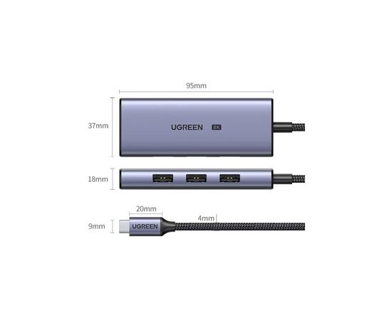 Концентратор Ugreen USB-C 4-in-1 3xUSB 3.0 + HDMI CM500 gray (50629), изображение 2 Концентратор Ugreen USB-C 4-in-1 3xUSB 3.0 + HDMI CM500 gray (50629), изображение 2