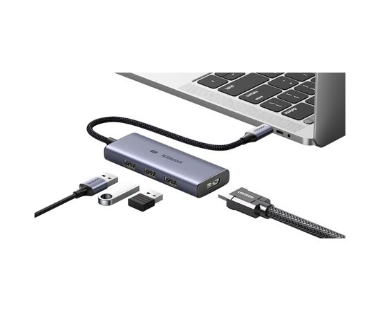 Концентратор Ugreen USB-C 4-in-1 3xUSB 3.0 + HDMI CM500 gray (50629), изображение 4 Концентратор Ugreen USB-C 4-in-1 3xUSB 3.0 + HDMI CM500 gray (50629), изображение 4