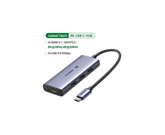Концентратор Ugreen USB-C 4-in-1 3xUSB 3.0 + HDMI CM500 gray (50629), изображение 5 Концентратор Ugreen USB-C 4-in-1 3xUSB 3.0 + HDMI CM500 gray (50629), изображение 5