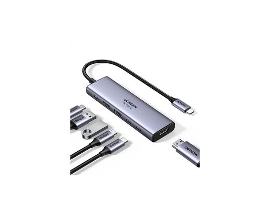 Концентратор Ugreen USB-C to HDMI + 2xUSB 3.2 + 2xUSB-C 3.2 + PD CM511 gray (35999), изображение 2 Концентратор Ugreen USB-C to HDMI + 2xUSB 3.2 + 2xUSB-C 3.2 + PD CM511 gray (35999), изображение 2