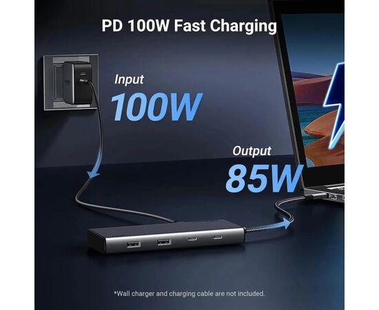 Концентратор Ugreen USB-C to 2xUSB 3.2 + 2xUSB-C 3.2 + 2xHDMI + DP 4K60Hz + PD 100W CM639 gray (35625), изображение 3 Концентратор Ugreen USB-C to 2xUSB 3.2 + 2xUSB-C 3.2 + 2xHDMI + DP 4K60Hz + PD 100W CM639 gray (35625), изображение 3