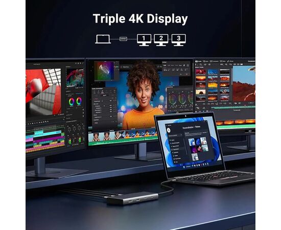 Концентратор Ugreen USB-C to 2xUSB 3.2 + 2xUSB-C 3.2 + 2xHDMI + DP 4K60Hz + PD 100W CM639 gray (35625), изображение 4 Концентратор Ugreen USB-C to 2xUSB 3.2 + 2xUSB-C 3.2 + 2xHDMI + DP 4K60Hz + PD 100W CM639 gray (35625), изображение 4