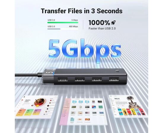 Концентратор Ugreen USB 3.0 to 4xUSB 3.2 Gen1 CM653 black (15548), изображение 4 Концентратор Ugreen USB 3.0 to 4xUSB 3.2 Gen1 CM653 black (15548), изображение 4
