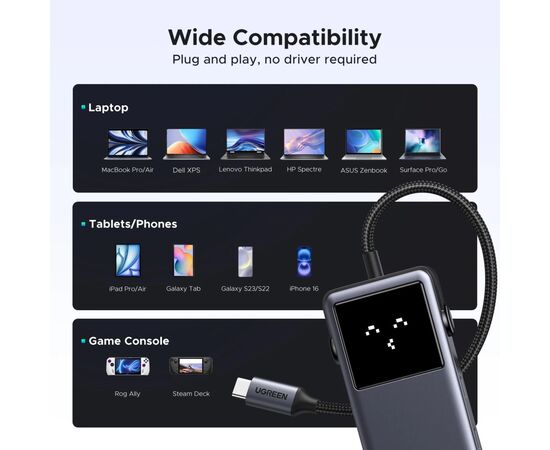 Концентратор Ugreen USB-C to HDMI + 2xUSB 3.2 + 2xUSB-C 3.2 + PD CM888 gray (35998), изображение 9 Концентратор Ugreen USB-C to HDMI + 2xUSB 3.2 + 2xUSB-C 3.2 + PD CM888 gray (35998), изображение 9
