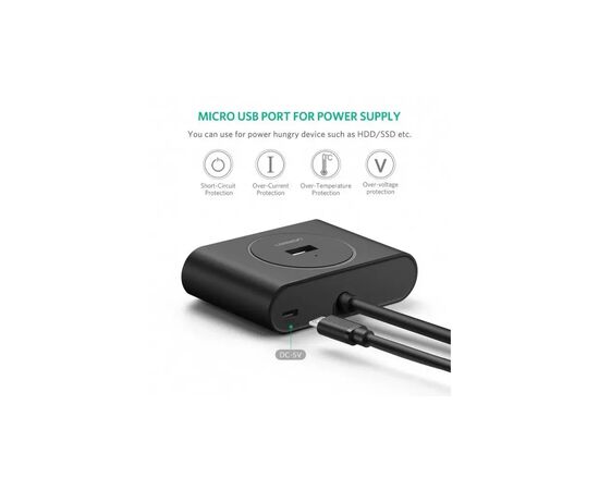 Концентратор Ugreen USB 3.0 to 4xUSB + USB-C plug 1.0m CR113 black (40850), изображение 5 Концентратор Ugreen USB 3.0 to 4xUSB + USB-C plug 1.0m CR113 black (40850), изображение 5