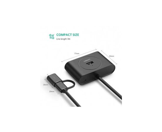 Концентратор Ugreen USB 3.0 to 4xUSB + USB-C plug 1.0m CR113 black (40850), изображение 6 Концентратор Ugreen USB 3.0 to 4xUSB + USB-C plug 1.0m CR113 black (40850), изображение 6