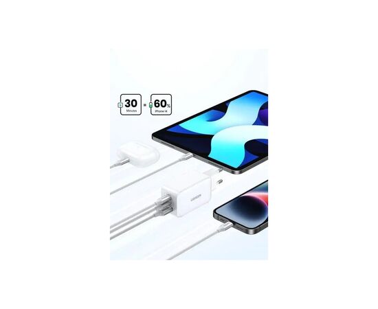 Зарядное устройство Ugreen 1xUSB + 2xUSB-C 65W GaN CD244 white (15334), изображение 5 Зарядное устройство Ugreen 1xUSB + 2xUSB-C 65W GaN CD244 white (15334), изображение 5