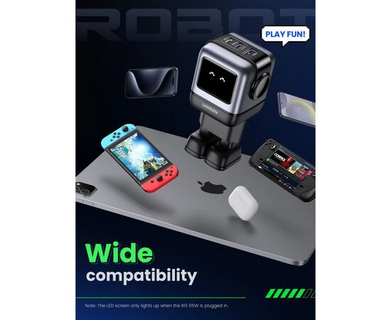 Зарядное устройство Ugreen 1xUSB + 2xUSB-C 65W GaN CD361 gray (25685B), изображение 4 Зарядное устройство Ugreen 1xUSB + 2xUSB-C 65W GaN CD361 gray (25685B), изображение 4