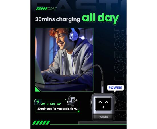 Зарядное устройство Ugreen 1xUSB + 2xUSB-C 65W GaN CD361 gray (25685B), изображение 8 Зарядное устройство Ugreen 1xUSB + 2xUSB-C 65W GaN CD361 gray (25685B), изображение 8