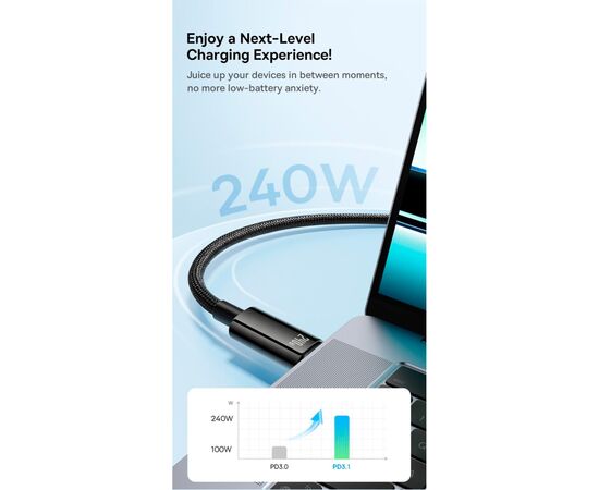 Дата кабель USB-C to USB-C 1.0m 240W Black Baseus (CAWJ040001), зображення 9 Дата кабель USB-C to USB-C 1.0m 240W Black Baseus (CAWJ040001), зображення 9