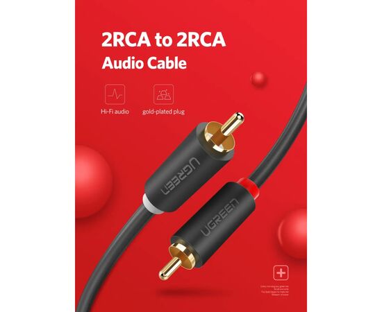 Кабель мультимедийный 2xRCA M to 2xRCA M 1.0m AV104 black Ugreen (30747), изображение 2