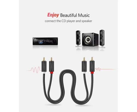 Кабель мультимедийный 2xRCA M to 2xRCA M 1.0m AV104 black Ugreen (30747), изображение 4