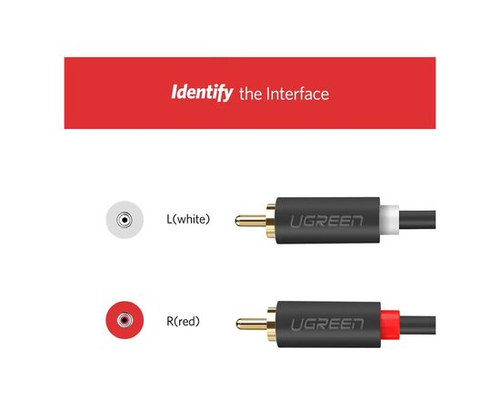 Кабель мультимедийный 2xRCA M to 2xRCA M 1.0m AV104 black Ugreen (30747), изображение 6
