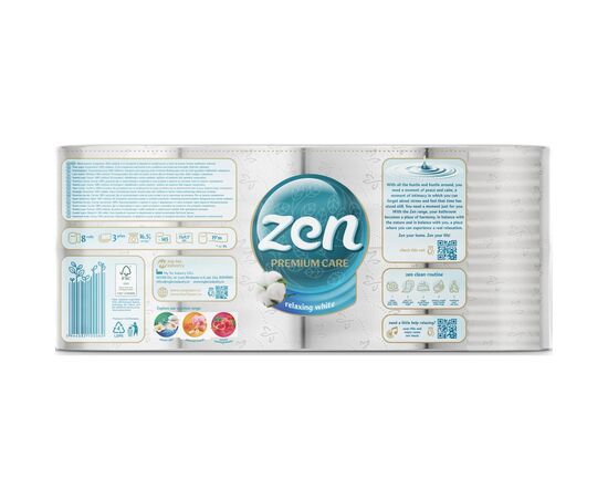 Туалетная бумага Zen Premium Care Relaxing White 3 слоя 8 рулонов (5944582100060), изображение 3 Туалетная бумага Zen Premium Care Relaxing White 3 слоя 8 рулонов (5944582100060), изображение 3