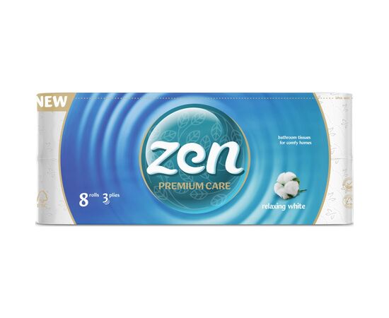 Туалетная бумага Zen Premium Care Relaxing White 3 слоя 8 рулонов (5944582100060)