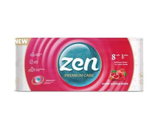 Туалетная бумага Zen Premium Care Sweet Pomegranate 3 слоя 8 рулонов (5944582100046)