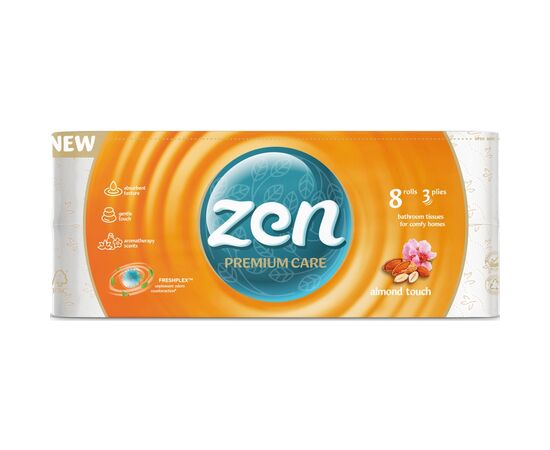 Туалетная бумага Zen Premium Care Almond Touch 3 слоя 8 рулонов (5944582100053)