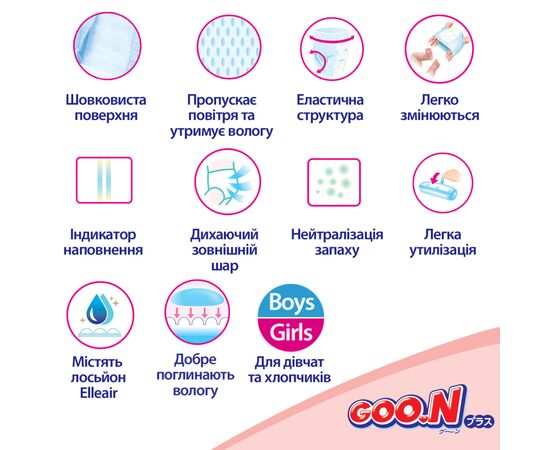 Подгузники GOO.N Plus 9-14 кг Розмір 4 L, 44 шт (21001511), изображение 10 Подгузники GOO.N Plus 9-14 кг Розмір 4 L, 44 шт (21001511), изображение 10
