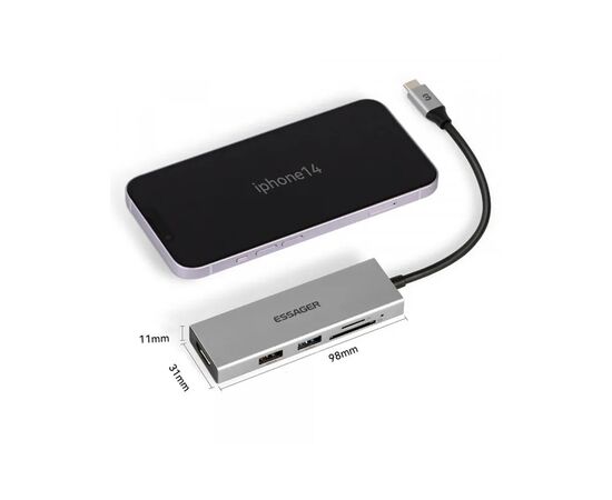 Концентратор Essager USB-C 5-in-1 HDMI 1.4 + USB 3.0 + USB 2.0 + SD/TF (EHBC05-FH0G-P), изображение 2 Концентратор Essager USB-C 5-in-1 HDMI 1.4 + USB 3.0 + USB 2.0 + SD/TF (EHBC05-FH0G-P), изображение 2