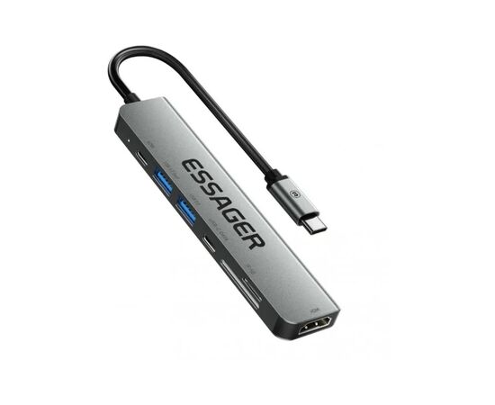Концентратор Essager USB-C 7-in-1 HDMI + USB 3.2 + USB-C + SD/TF gray (EHB07-QH0G-Z)
