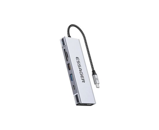 Концентратор Essager USB-C 8-in-1 HDMI + USB 3.2 + USB-C + SD/TF + M.2 PCIe/NVMe/SATA SSD support gray (EHB08-QK0G-Z)