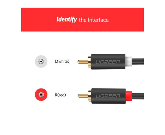 Кабель мультимедийный 2xRCA M to 2xRCA M 2.0m AV104 black Ugreen (10518), изображение 9