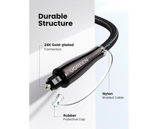 Кабель мультимедийный Optical Toslink 2.0m AV108 black Ugreen (10540), изображение 5