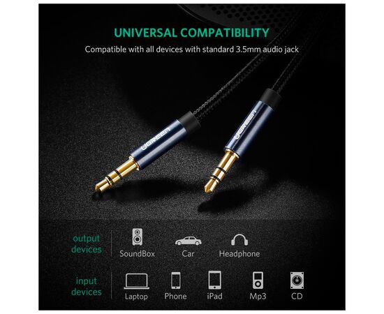 Кабель мультимедийный 3.5mm M to 3.5mm M 0.5m 90° corner AV112 blue Ugreen (60178), изображение 2