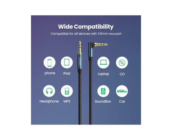 Кабель мультимедийный 3.5mm M to 3.5mm M 1.0m 90° corner AV112 blue Ugreen (60179), изображение 3 Кабель мультимедийный 3.5mm M to 3.5mm M 1.0m 90° corner AV112 blue Ugreen (60179), изображение 3