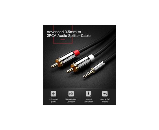 Кабель мультимедийный 3.5mm M to 2xRCA M 1.0m AV116 black Ugreen (10749), изображение 2 Кабель мультимедийный 3.5mm M to 2xRCA M 1.0m AV116 black Ugreen (10749), изображение 2