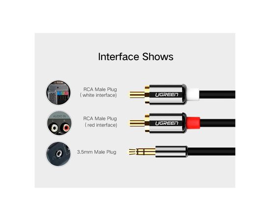 Кабель мультимедийный 3.5mm M to 2xRCA M 5.0m AV116 black Ugreen (10591), изображение 10 Кабель мультимедийный 3.5mm M to 2xRCA M 5.0m AV116 black Ugreen (10591), изображение 10