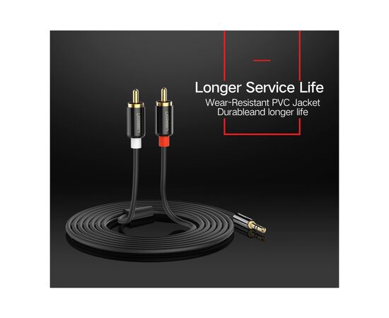 Кабель мультимедийный 3.5mm M to 2xRCA M 5.0m AV116 black Ugreen (10591), изображение 12 Кабель мультимедийный 3.5mm M to 2xRCA M 5.0m AV116 black Ugreen (10591), изображение 12
