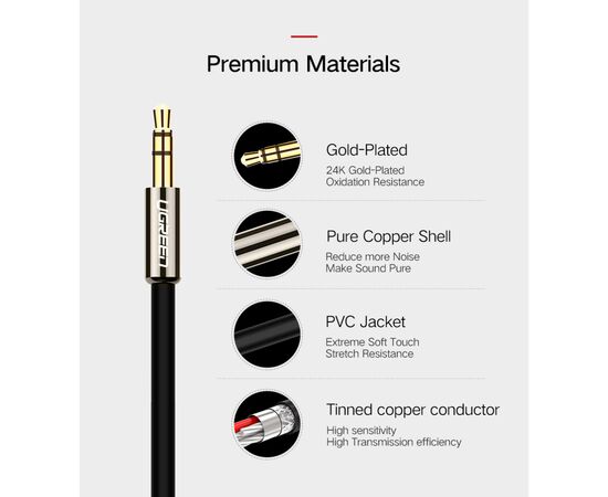 Кабель мультимедийный 3.5mm M to 2xRCA M 5.0m AV116 black Ugreen (10591), изображение 8 Кабель мультимедийный 3.5mm M to 2xRCA M 5.0m AV116 black Ugreen (10591), изображение 8