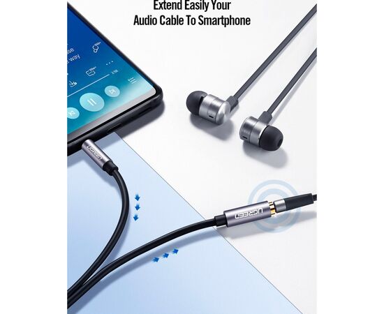 Кабель мультимедийный 3.5mm M to 3.5mm F 1.5m AV118 gray Ugreen (10593), изображение 5