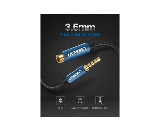 Кабель мультимедийный 3.5mm M to 3.5mm F 1.0m AV118 blue Ugreen (40673), изображение 5