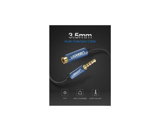 Кабель мультимедийный 3.5mm M to 3.5mm F 2.0m AV118 blue Ugreen (40675), изображение 2
