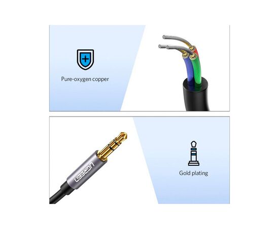 Кабель мультимедийный 3.5mm M to 3.5mm F 2.0m AV118 gray Ugreen (10594), изображение 8