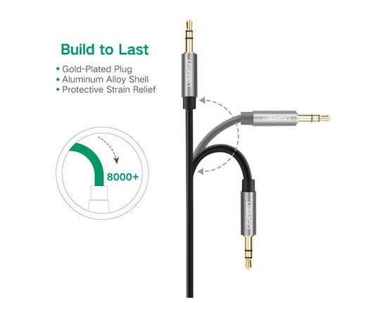 Кабель мультимедийный 3.5mm M to 3.5mm M 0.5m AV119 black Ugreen (10732), изображение 7 Кабель мультимедийный 3.5mm M to 3.5mm M 0.5m AV119 black Ugreen (10732), изображение 7