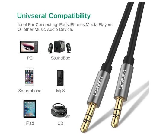Кабель мультимедийный 3.5mm M to 3.5mm M 2.0m AV119 black Ugreen (10735), изображение 4