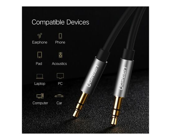 Кабель мультимедийный 3.5mm M to 3.5mm M 3.0m AV119 black Ugreen (10736), изображение 10 Кабель мультимедийный 3.5mm M to 3.5mm M 3.0m AV119 black Ugreen (10736), изображение 10