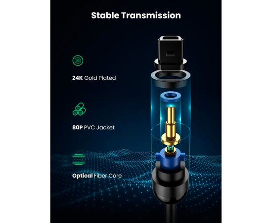 Кабель мультимедийный Optical Toslink 1.5m AV122 black Ugreen (70891), изображение 4 Кабель мультимедийный Optical Toslink 1.5m AV122 black Ugreen (70891), изображение 4