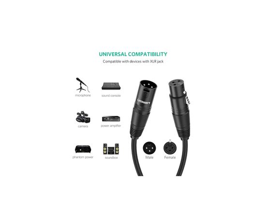 Кабель мультимедийный XLR M to XLR F 2.0m AV130 black Ugreen (20710), изображение 5 Кабель мультимедийный XLR M to XLR F 2.0m AV130 black Ugreen (20710), изображение 5