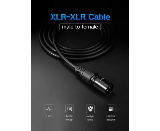 Кабель мультимедийный XLR M to XLR F 5.0m AV130 black Ugreen (20712), изображение 2 Кабель мультимедийный XLR M to XLR F 5.0m AV130 black Ugreen (20712), изображение 2